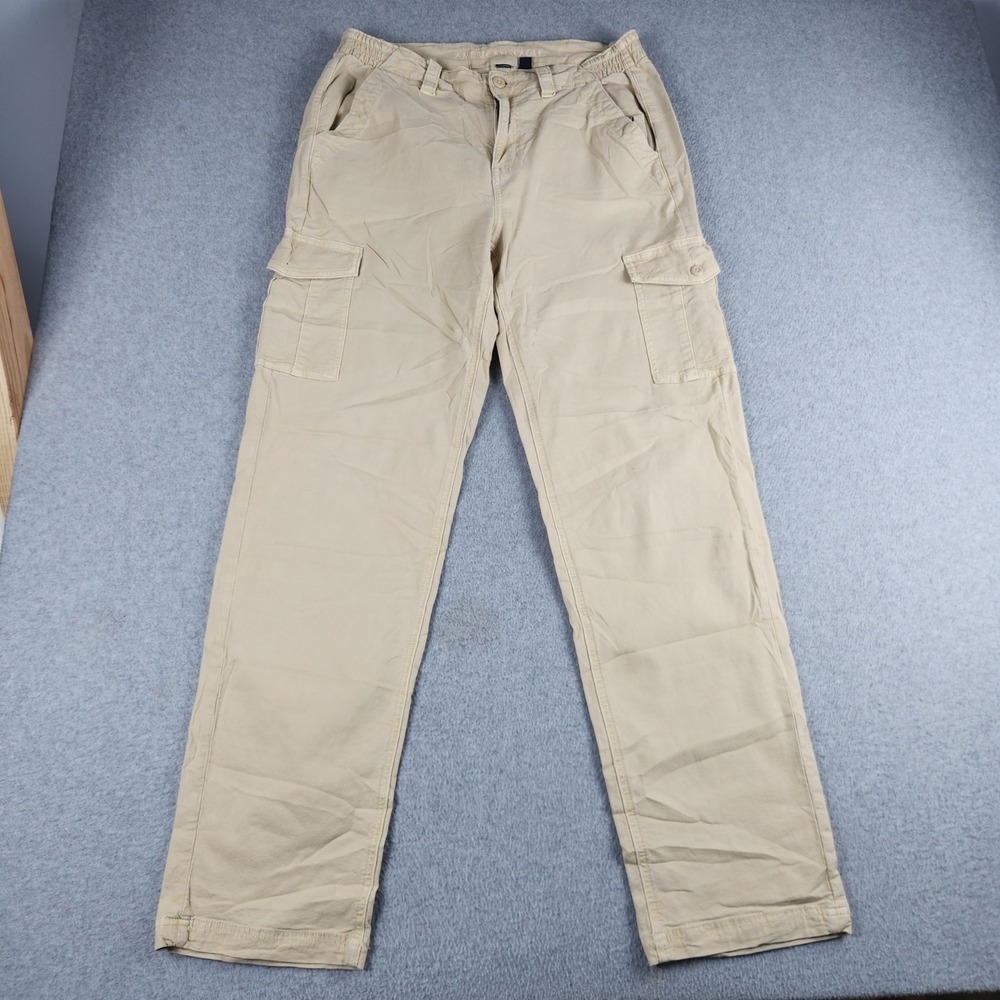 American Eagle Cargo Pants Women 10 Long Tan Cotton Stretch Utility Straight Leg
